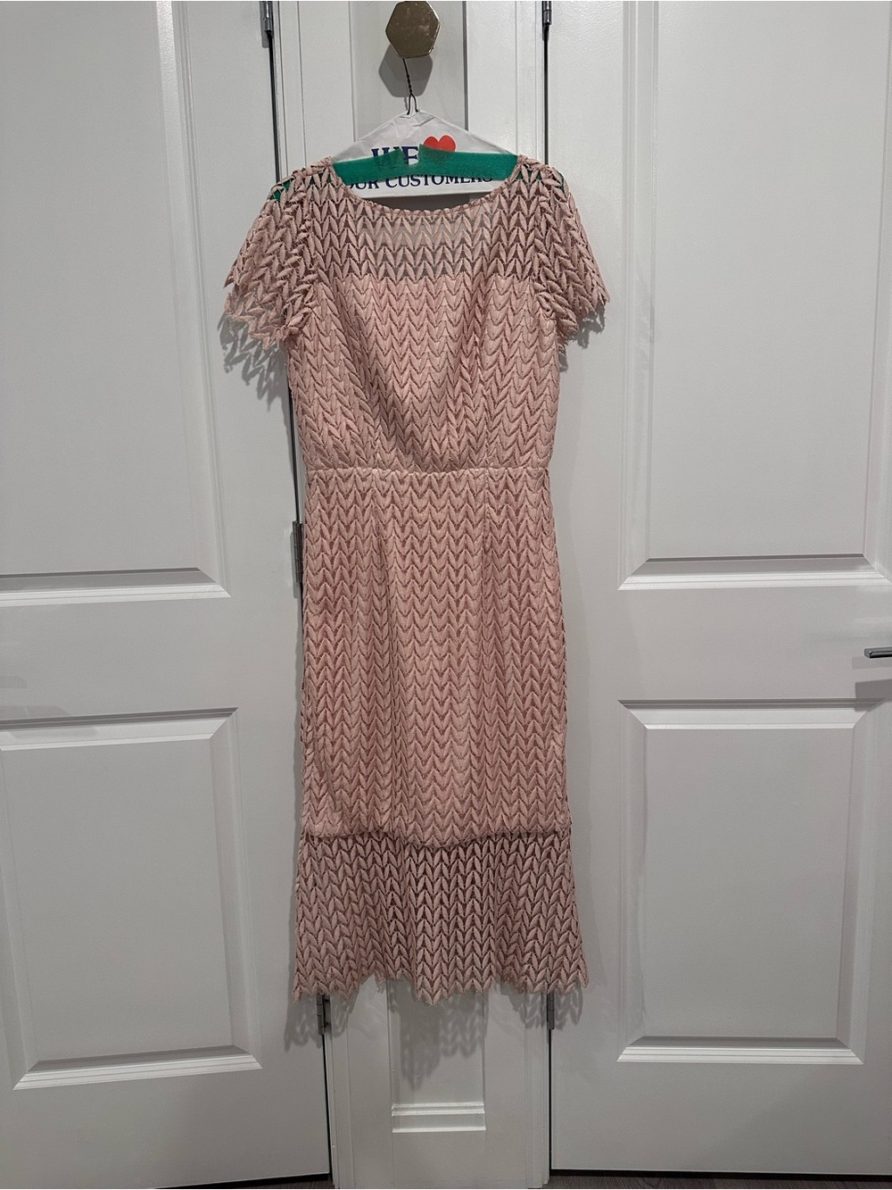 Kay Unger Blush Pink Lace Midi Dress